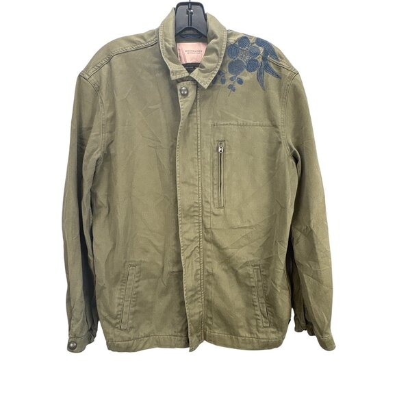 Scotch & Soda Army Green Utility Jacket Embroidered Canvas Cotton Mens Medium - Picture 1 of 7